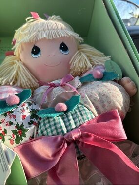 Precious Moments Pink Green Cream Doll with Satin Bow